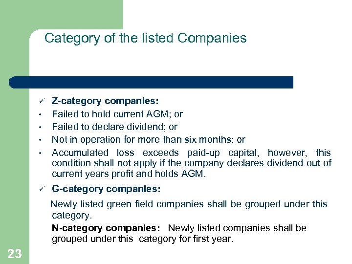 Category of the listed Companies ü • • ü Z-category companies: Failed to hold