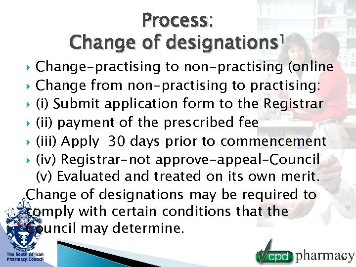 Process: Change of designations 1 Change-practising to non-practising (online Change from non-practising to practising: