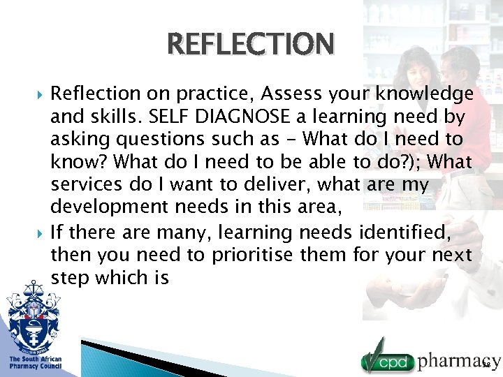 REFLECTION Reflection on practice, Assess your knowledge and skills. SELF DIAGNOSE a learning need