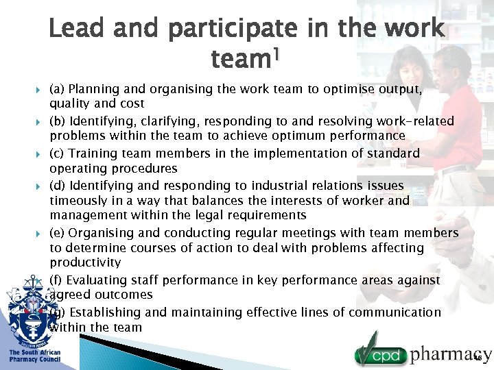 Lead and participate in the work team 1 (a) Planning and organising the work