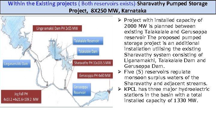 Within the Existing projects ( Both reservoirs exists)-Sharavathy Pumped Storage Project, 8 X 250