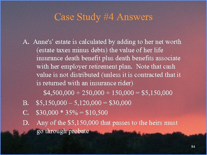 Case Study #4 Answers A. Anne's’ estate is calculated by adding to her net
