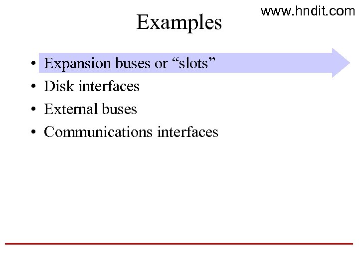 Examples • • Expansion buses or “slots” Disk interfaces External buses Communications interfaces www.