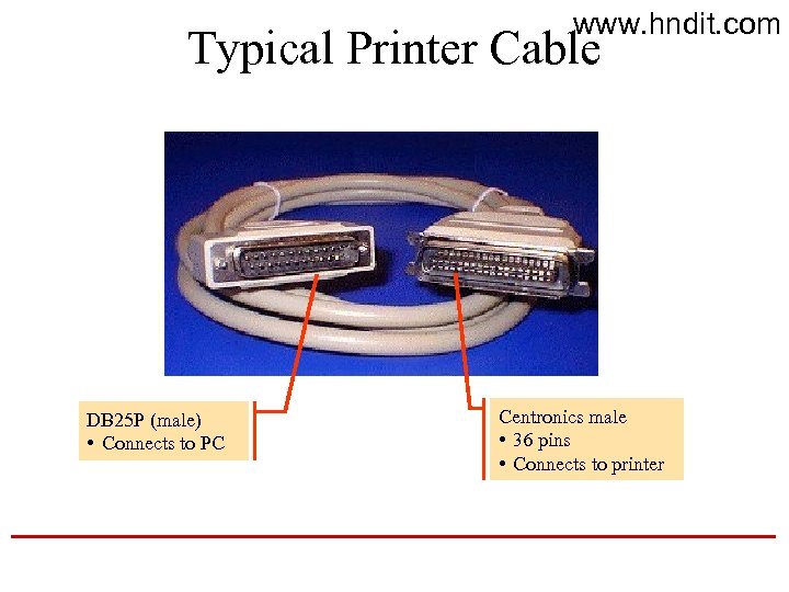 www. hndit. com Typical Printer Cable DB 25 P (male) • Connects to PC