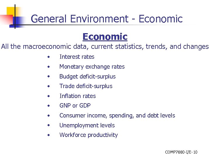 General Environment - Economic All the macroeconomic data, current statistics, trends, and changes •