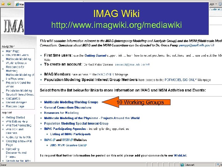 IMAG Wiki http: //www. imagwiki. org/mediawiki 10 Working Groups National Institute of Biomedical Imaging