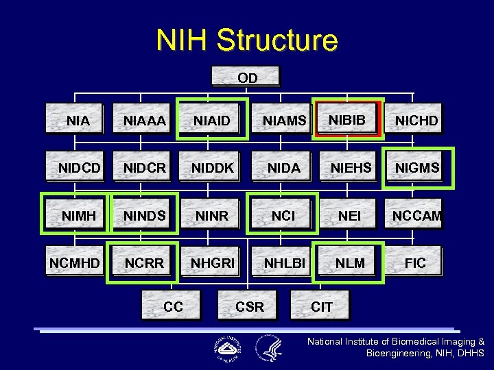 NIH Structure OD NIAAA NIAID NIAMS NIBIB NICHD NIDCR NIDDK NIDA NIEHS NIGMS NIMH