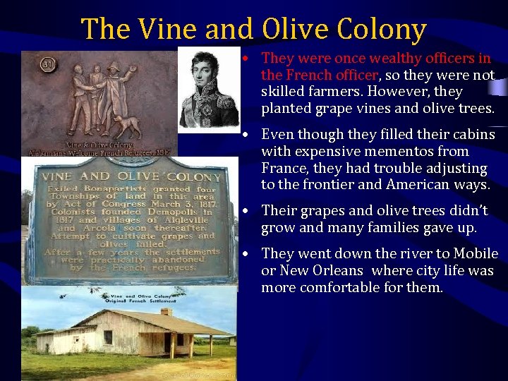 The Vine and Olive Colony • They were once wealthy officers in the French