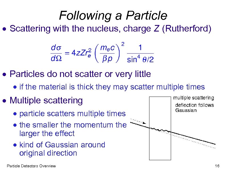 Following a Particle Scattering with the nucleus, charge Z (Rutherford) Particles do not scatter