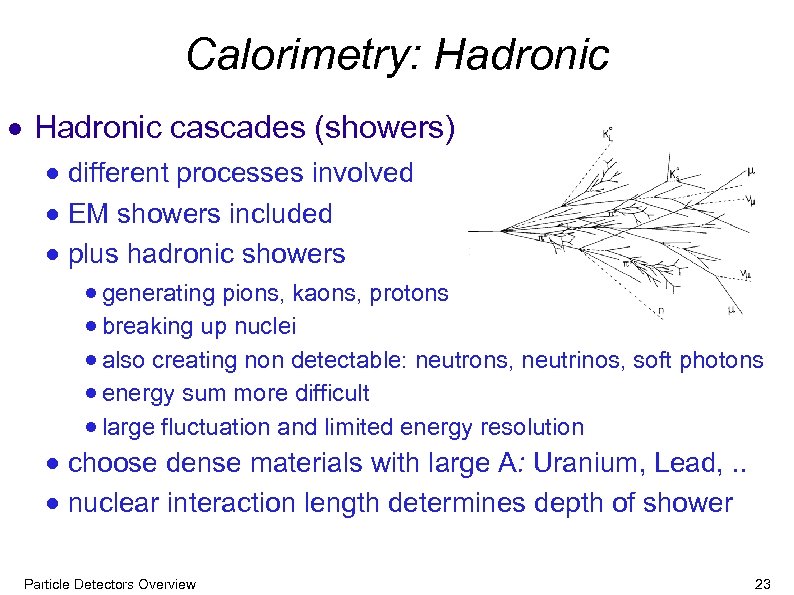 Calorimetry: Hadronic cascades (showers) different processes involved EM showers included plus hadronic showers generating