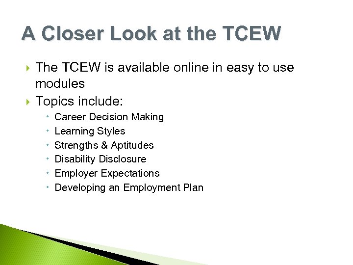A Closer Look at the TCEW The TCEW is available online in easy to