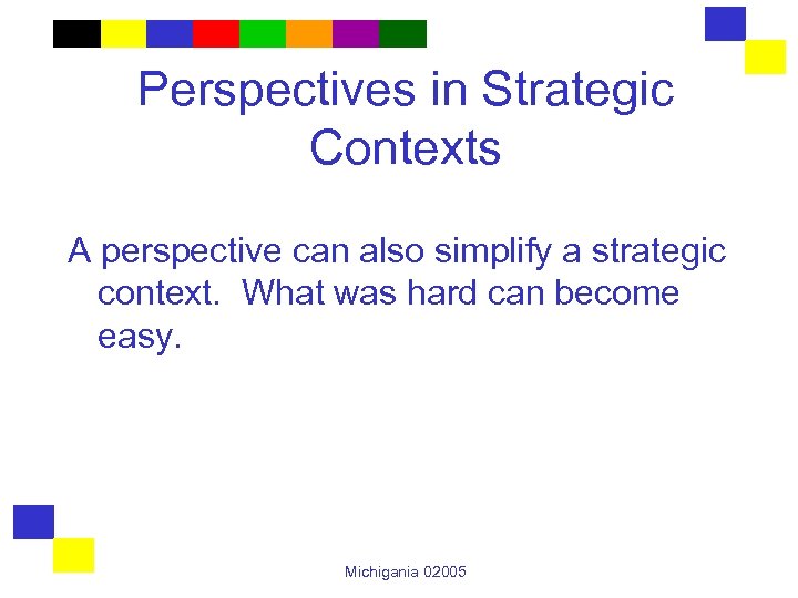 Perspectives in Strategic Contexts A perspective can also simplify a strategic context. What was