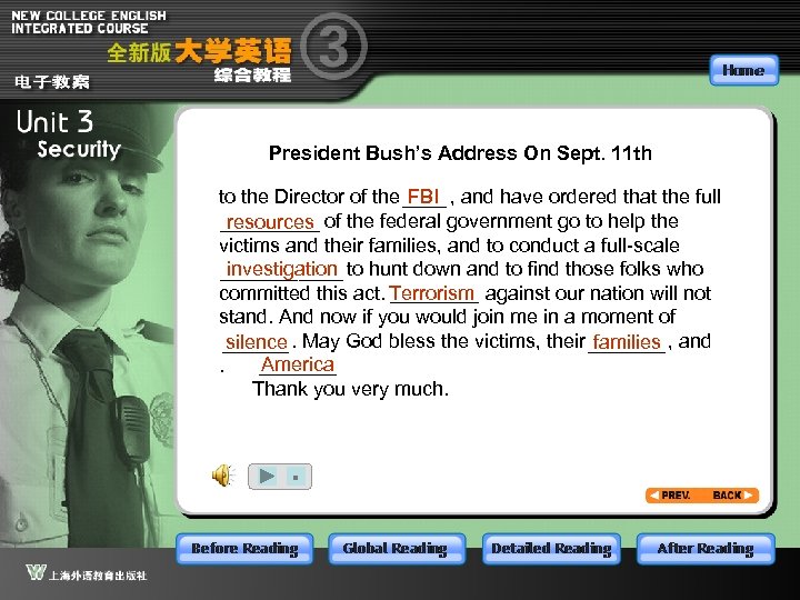 President Bush’s Address On Sept. 11 th FBI to the Director of the ____