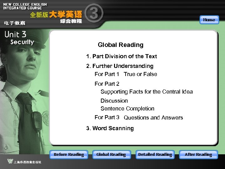 Global Reading 1. Part Division of the Text 2. Further Understanding For Part 1