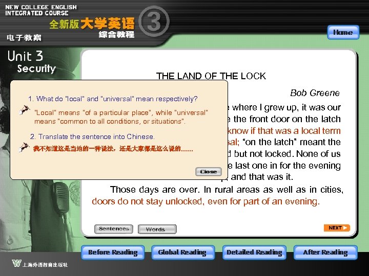 THE LAND OF THE LOCK 1. What do “local” and “universal” mean respectively? Bob