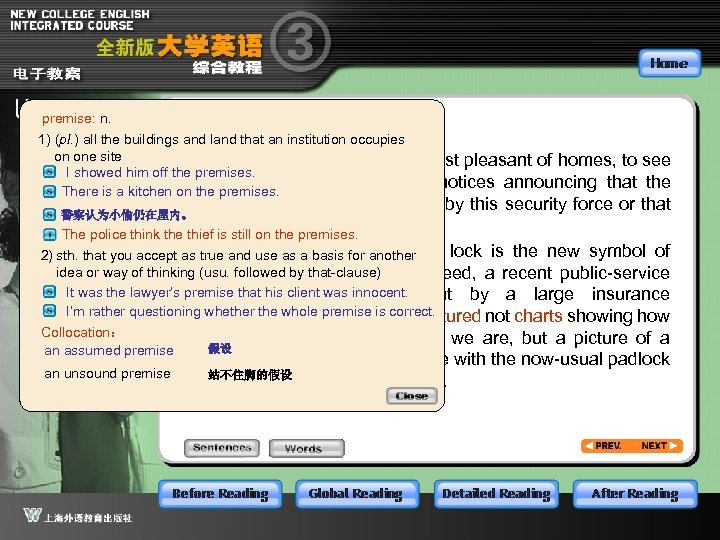 premise: n. 1) (pl. ) all the buildings and land that an institution occupies