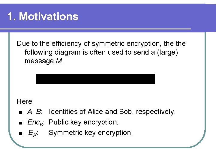 1. Motivations Due to the efficiency of symmetric encryption, the following diagram is often