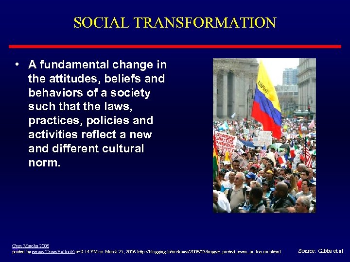 SOCIAL TRANSFORMATION • A fundamental change in the attitudes, beliefs and behaviors of a