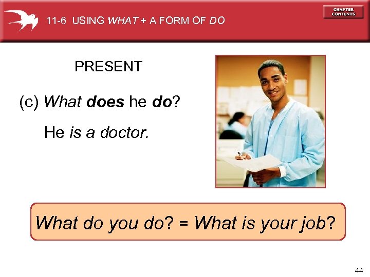 11 -6 USING WHAT + A FORM OF DO PRESENT (c) What does he