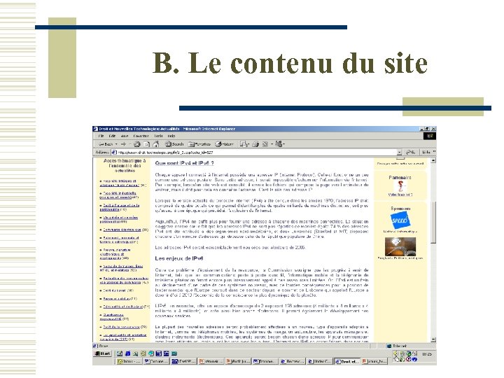 B. Le contenu du site 