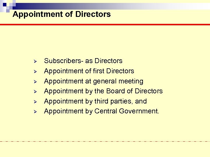 Appointment of Directors Ø Ø Ø Subscribers- as Directors Appointment of first Directors Appointment