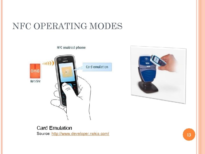 NFC OPERATING MODES Card Emulation Source: http: //www. developer. nokia. com/ 13 