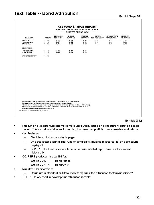 Text Table -- Bond Attribution Exhibit Type 25 Exhibit 0042 • • • This