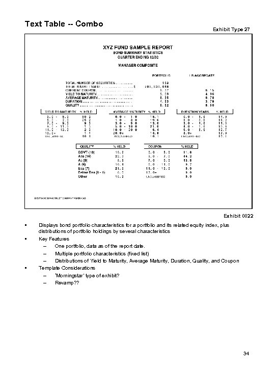 Text Table -- Combo Exhibit Type 27 Exhibit 0022 • • • Displays bond