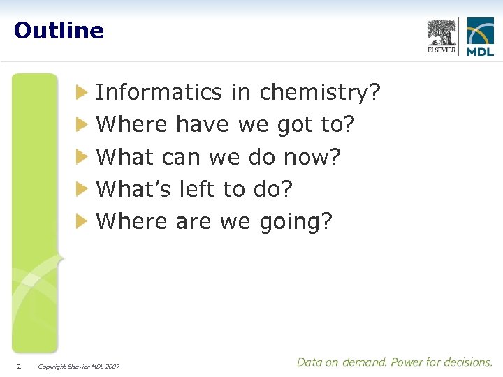 Outline Informatics in chemistry? Where have we got to? What can we do now?