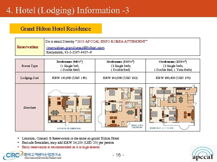 4. Hotel (Lodging) Information -3 Grand Hilton Hotel Residence Do it email Directly “