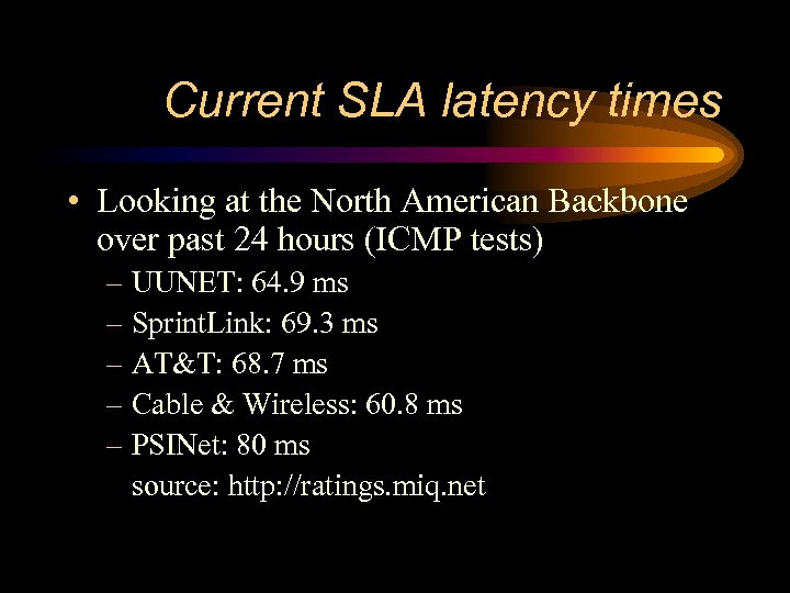 Current SLA latency times • Looking at the North American Backbone over past 24