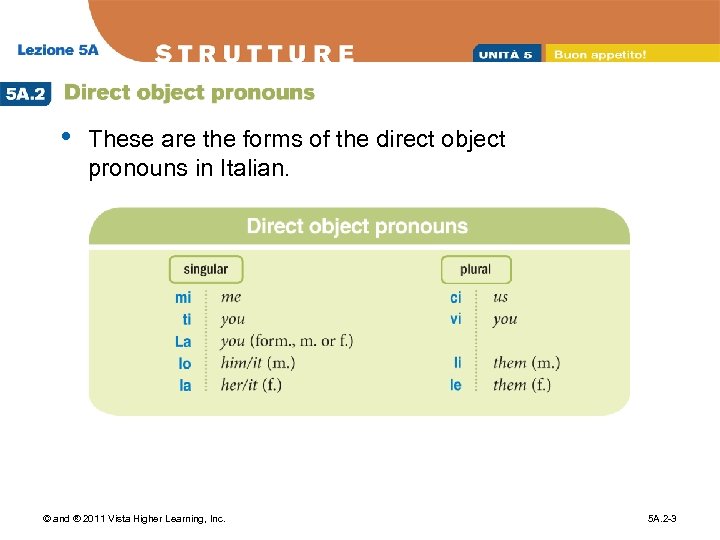  • These are the forms of the direct object pronouns in Italian. ©