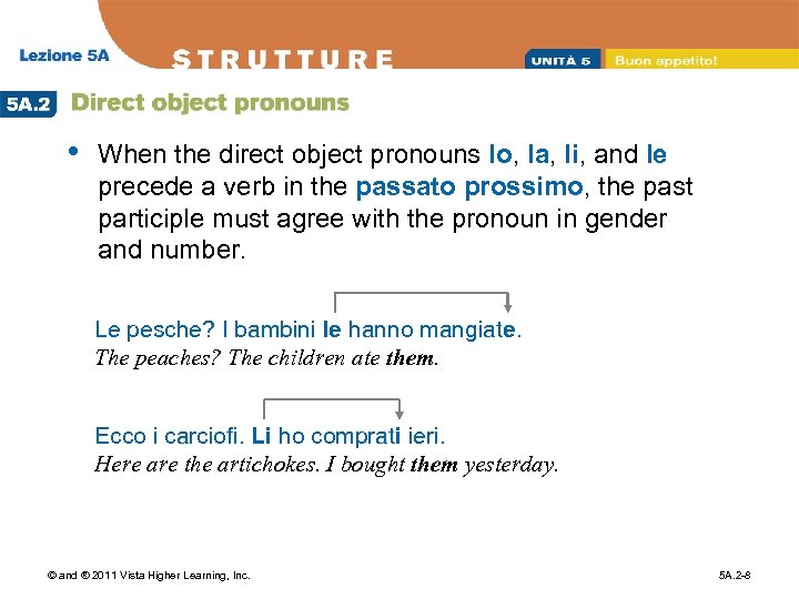  • When the direct object pronouns lo, la, li, and le precede a
