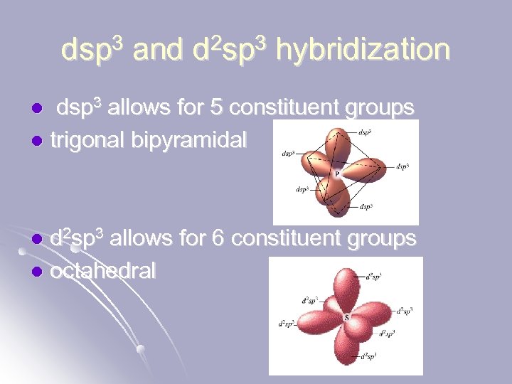 dsp 3 and d 2 sp 3 hybridization dsp 3 allows for 5 constituent