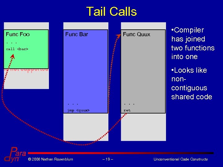 Tail Calls Func Foo Func Bar Func Quux . . . call <bar> •