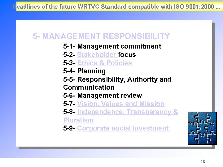 Headlines of the future WRTVC Standard compatible with ISO 9001: 2000. . . 5