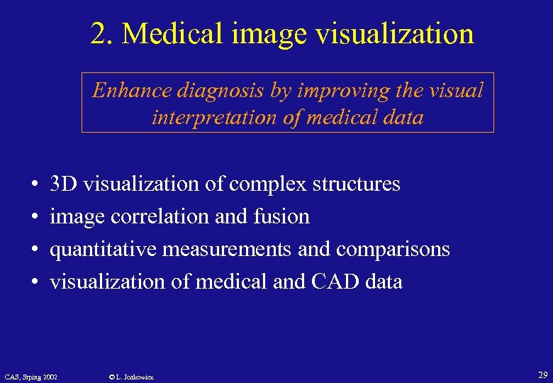 2. Medical image visualization Enhance diagnosis by improving the visual interpretation of medical data