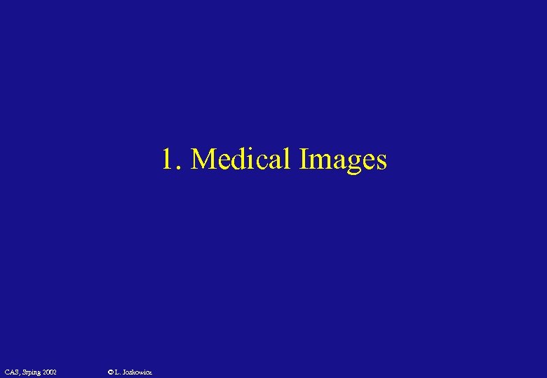 1. Medical Images CAS, Srping 2002 © L. Joskowicz 