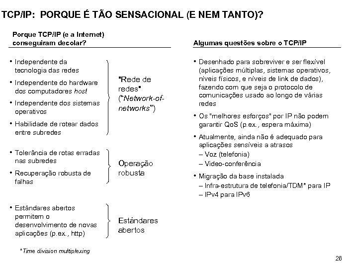 TCP/IP: PORQUE É TÃO SENSACIONAL (E NEM TANTO)? Porque TCP/IP (e a Internet) conseguiram
