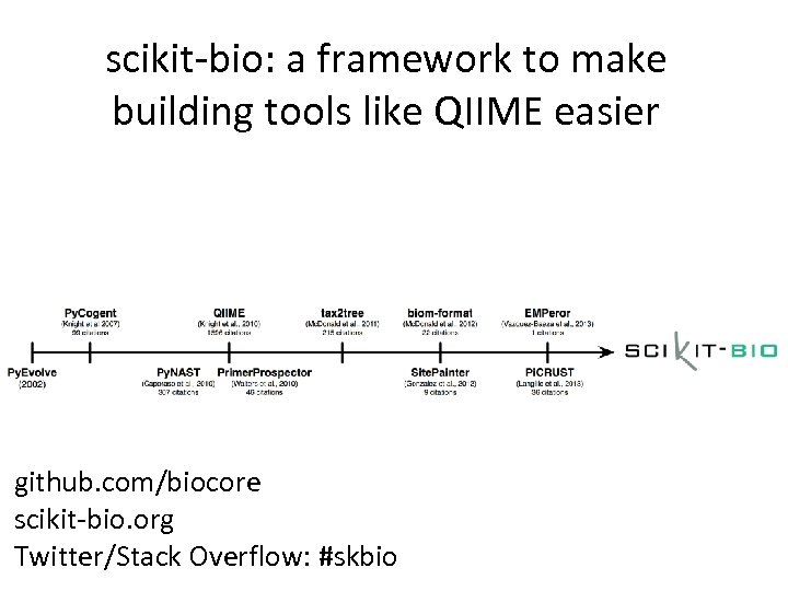 scikit-bio: a framework to make building tools like QIIME easier github. com/biocore scikit-bio. org