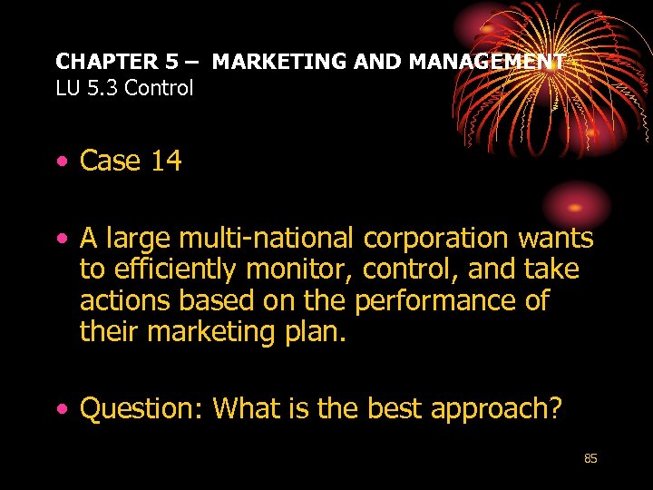CHAPTER 5 – MARKETING AND MANAGEMENT LU 5. 3 Control • Case 14 •