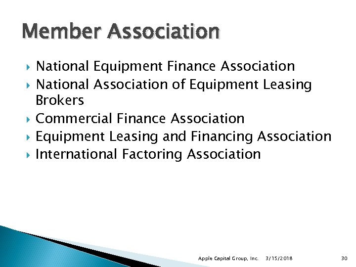 Member Association National Equipment Finance Association National Association of Equipment Leasing Brokers Commercial Finance