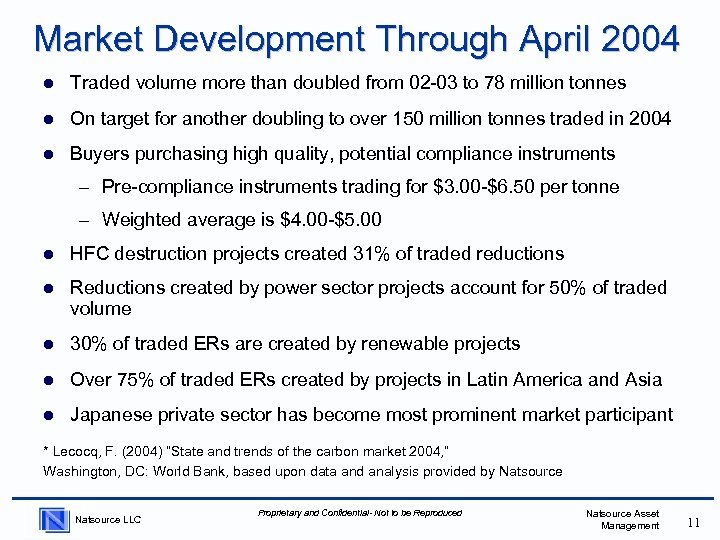 Market Development Through April 2004 l Traded volume more than doubled from 02 -03
