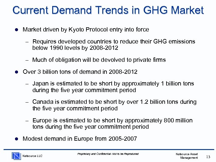 Current Demand Trends in GHG Market l Market driven by Kyoto Protocol entry into