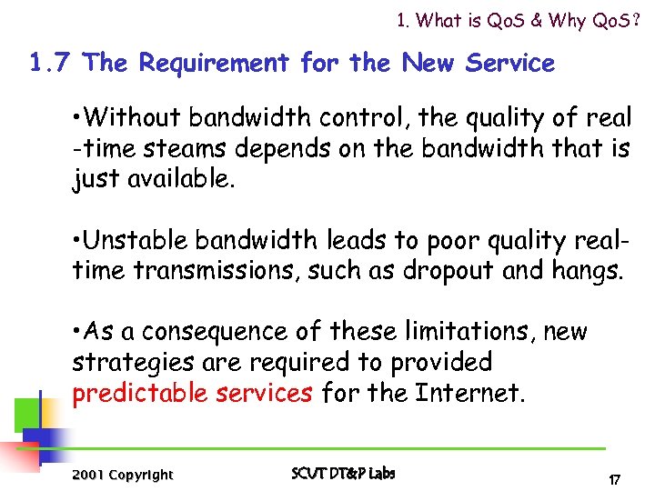 1. What is Qo. S & Why Qo. S？ 1. 7 The Requirement for