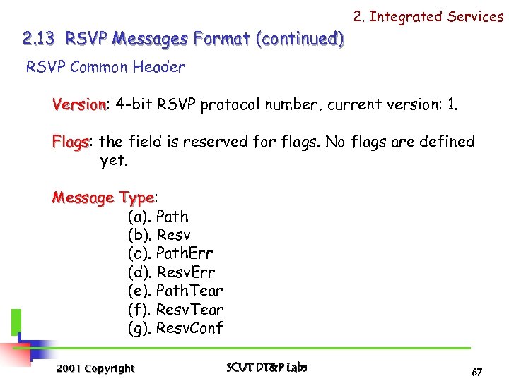 2. Integrated Services 2. 13 RSVP Messages Format (continued) RSVP Common Header Version: 4