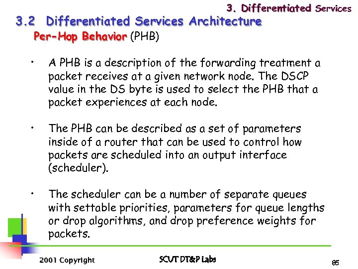 3. Differentiated Services 3. 2 Differentiated Services Architecture Per-Hop Behavior (PHB) • A PHB