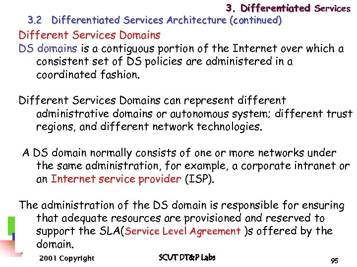 3. Differentiated Services 3. 2 Differentiated Services Architecture (continued) Different Services Domains DS domains