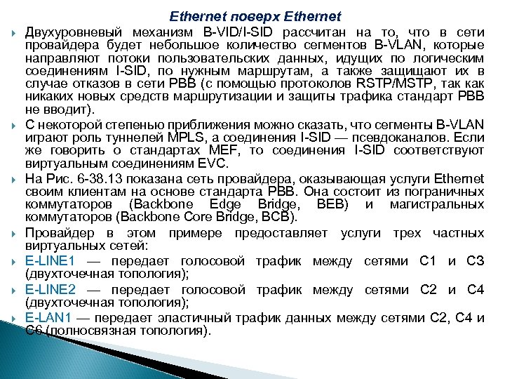 Ethernet поверх Ethernet Двухуровневый механизм B-VID/I-SID рассчитан на то, что в сети провайдера будет