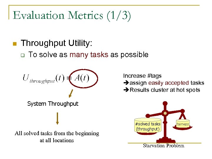 Evaluation Metrics (1/3) n Throughput Utility: q To solve as many tasks as possible